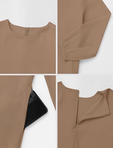 ODIZLI Kids Girls Ramadan Abaya Muslim Long Sleeve Hijab Chiffon Dress Dubai Kaftan with Pockets - color: Khaki, size: 3-4 Years