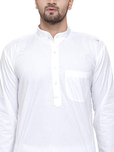 Maple Clothing Men's Kurta Pajama White Cotton Indian Clothes - size: Large