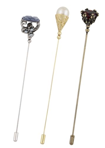 Alilang Vintage Hat Pin 5 inch Long Handle Golden Tone Lapel Pins Tie Scarf Brooch Jewelry Accessories Pack of 2/3/5 - color: 3 PCS Multi-shaped 2