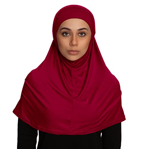 TheHijabStore.com Women's 2 Piece Amira Jersey Hijab - Soft Modal Stretch Head Scarf with Tube Under Scarf Cap - color: Maroon