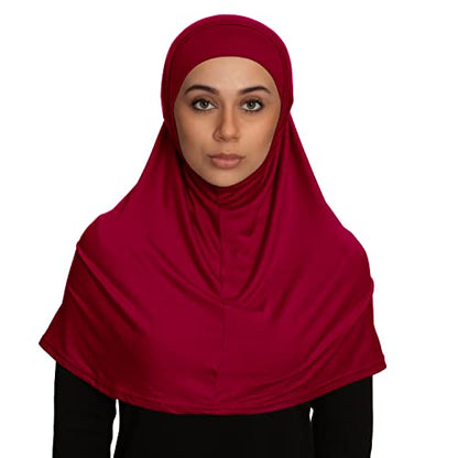 TheHijabStore.com Women's 2 Piece Amira Jersey Hijab - Soft Modal Stretch Head Scarf with Tube Under Scarf Cap - color: Maroon