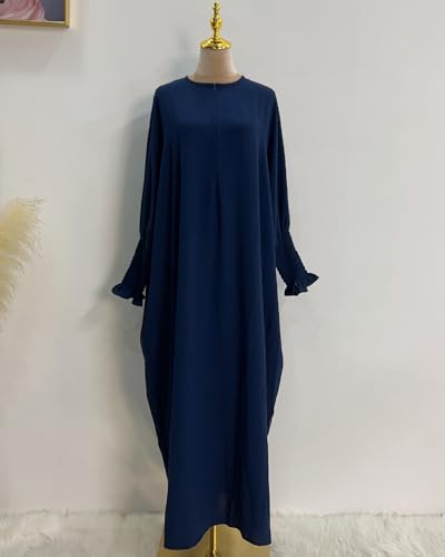 Muslim Prayer Abaya Islamic Women's Khimar Pure Color Hijab Dress Long Sleeve Dubai Kaftan - color: Darkblue