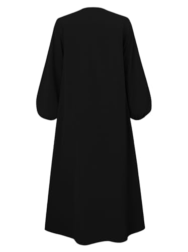 Womens Abaya Muslim Prayer 2 Pockets Long Sleeve Front Button Maxi Dresses Casual Islamic Clothes - color: Black, size: X-Large