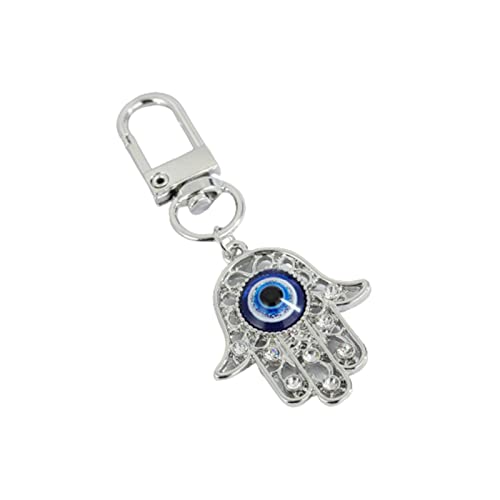 Hamsa Hand Keychain Evil Eye Keychain Car Keyring Kabbalah Good Luck Protection Walls Handbags Ornament Jewelry - color: Sliver Hand
