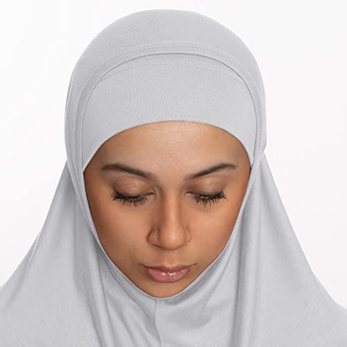 TheHijabStore.com Women's 2 Piece Amira Jersey Hijab - Soft Modal Stretch Head Scarf with Tube Under Scarf Cap - color: White