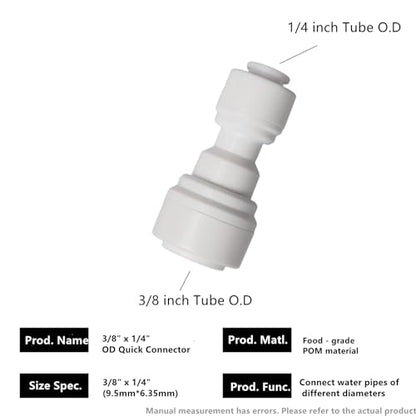 20 Pack 1/4" to 3/8" OD Push to Connect Reducer Union - Straight Tube Fitting Kit for RO Water System & Filters - style: 3/8" -1/4"straight connect(20)