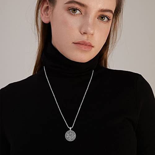 Sterling Silver Allah Necklace Muslim Islam Pendant Jewelry Gift for Father Men Women - 22+2 In Stainless Steel Chain