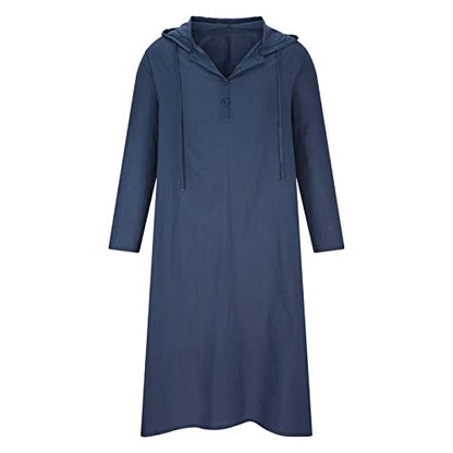 Ctreela Kaftan Thobe for Men Big And Tall Muslim Hooded Robe Mens Long Sleeve Caftan Thawb Islamic Ramadan Masjid Gown - color: Navy, size: Medium