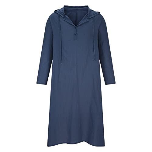 Ctreela Kaftan Thobe for Men Big And Tall Muslim Hooded Robe Mens Long Sleeve Caftan Thawb Islamic Ramadan Masjid Gown - color: Navy, size: 3X-Large