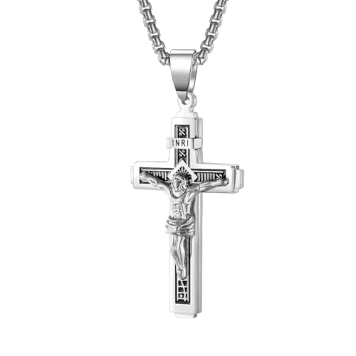 Cross Pendant for Car Rearview Mirror Charm Cross Hanging Accessories Truck Car Mirror Ornament Crucifix Cross Necklace Adult Men Women Intercession Christian Gift Car Decor - color: silver
