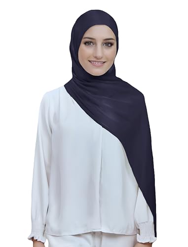 Lina & Lily Sheen Shimmer Women's Crepe Scarf Shawl Wrap Head Hijab Lightweight - color: Navy Blue