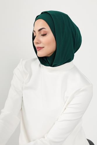 Aisha's Design Full Coverage%95 Cotton Bonnet for Women, Ready-to-Wear Hijab Bonnet Headscarf with Neck Coverage - color: Green