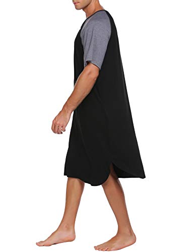 Ekouaer Sleepwear Men's Nightshirt Short Sleeve Pajamas Comfy Big & Tall Henley Sleep Shirt M-XXXL - color: Black With Light Grey, size: 3X-Large