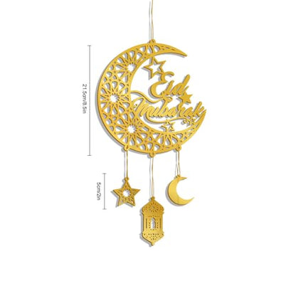 FUNCATCHER Ramadan Decorations for Home - 8.5x8.5 Inch Golden Acrylic Crescent Moon Hanging Ornaments, Islamic Eid Wall Door Decor (1, B)