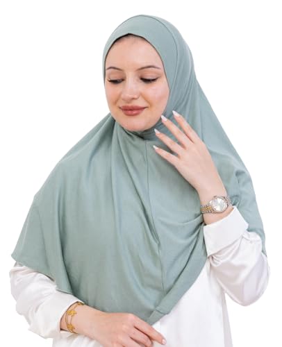 Prien Ready Hijab For Women, One Piece Muslim Instant Turban, Easy To Wear Long Head Scarf, Turkish Islamic Clothes For Abaya - color: Light Green