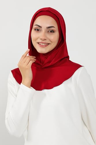 Aisha's Design Full Coverage%95 Cotton Bonnet for Women, Ready-to-Wear Hijab Bonnet Headscarf with Neck Coverage - color: Dark Red