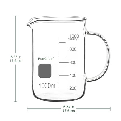 FunChem Glass Beaker with Handle, 1000 ml Borosilicate Glass Clear Graduated Low Form Griffin Beaker with Pouring Spout - size: 1000 ml