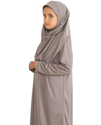 Prien Kids Prayer Dress Muslim Clothes for Girls Long Sleeve Abaya with Hijab Two Piece Maxi Islamic Set Scarf Kaftan Jilbab - color: Deep Mink