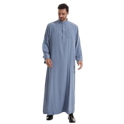 IWEMEK Muslim Thobe for Men Kaftan Thobe with Pockets Middle East Saudi Arabic Robe Ramadan Caftan Dubai Islamic Abaya Dress - color: Blue, size: XX-Large