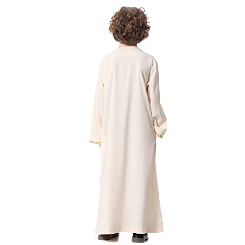 IDOPIP Muslim Boys Thobe for Kids Islamic Arabic Middle East Loose Kaftan Robes Long Zipper Prayer Thobes Dress with Pockets - color: Beige - Zipper, size: 5-6 Years