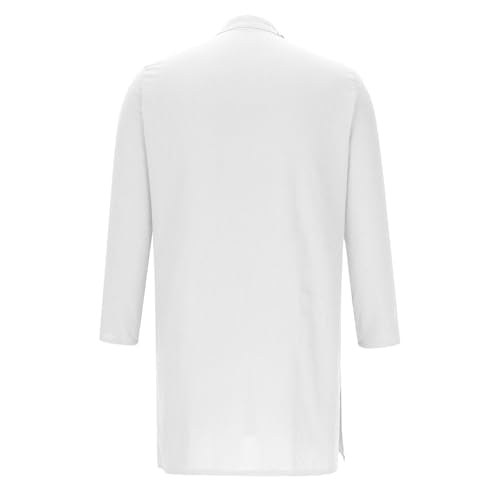Mens Kaftan Thobe Long Sleeve Stand Collar Side Button Robe Gown Casual Loose Split Cotton Linen Muslim Shirts Top - color: White, size: Large