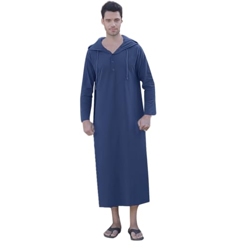 YAOHUOLE Long Sleeve Kaftan Thobe Button down Men Thobe with Pocket Big and Tall Kaftan Muslim Men Thobe - color: 02 Dark Blue, size: XX-Large