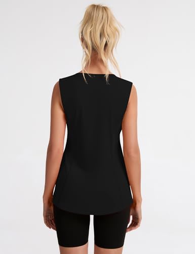 Avoogue Womens Tank Tops Sleeveless Workout Tank Tops Quick Dry UPF 50+ Sun Athletic Shirts Running Gym Yoga Baseball Clothes - color: Black, size: Medium