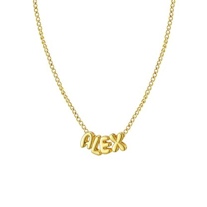 Ldurian Personalized Bubble Name Necklace, Tiny Name Plate Pendant Necklace, 14K Gold Plated Charm Cute Pre-made Jewelry for Women - size: 15 Alex