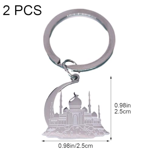 Mosque with Crescent Pendant Keychain for Women Men Muslim Jewelry Fashion Keyring Stainless Steel Islamic Key Chain Gift - color: Silver