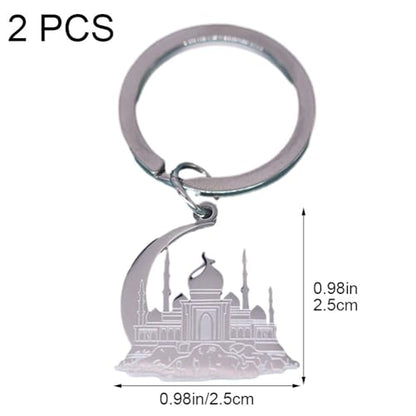 Mosque with Crescent Pendant Keychain for Women Men Muslim Jewelry Fashion Keyring Stainless Steel Islamic Key Chain Gift - color: Silver