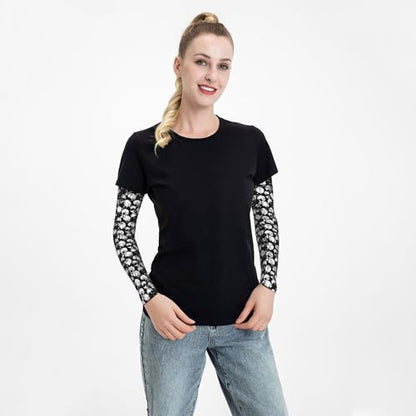 Arm Sleeves Outdoor Garden Sports Cooling Sun Sleeve for Women Men Farm - color: Black White Skull