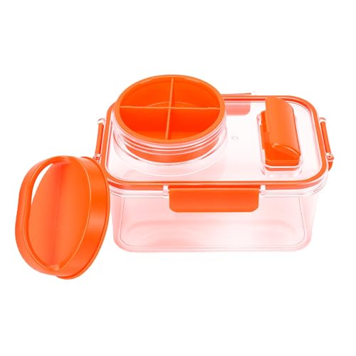 Fockety Salad Container, Portable Leakproof Salad Podd, On the Go Microwave Safe Lunch Box with Dressing Container and Reusable Fork for Office, Work, Travel and Picnic (Orange)