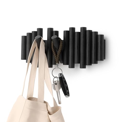 Umbra Picket Coat Rack, Wall Mount 5 Flip-Down Coat Hooks, Black - color: Black, size: 5-Hook