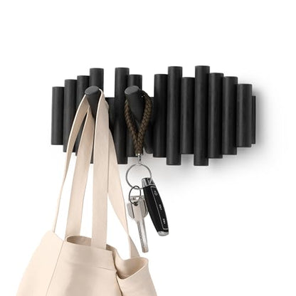 Umbra Picket Coat Rack, Wall Mount 5 Flip-Down Coat Hooks, Black - color: Black, size: 5-Hook