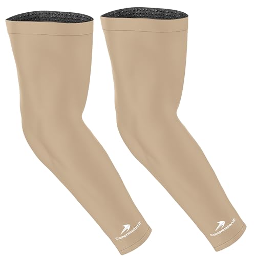 CompressionZ Compression Arm Sleeves for Men & Women| Cooling UV Sun Protection Elbow Pain Relief for All Sports and Recovery - color: Nude: Pair, size: Medium