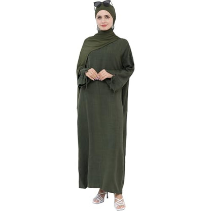 Women 1PC Abaya Dress Simple Kaftan Eid Dress for Women Muslim Casual Robe Fashion Jilbab Dubai Travel Outfits - color: Army Green, size: X-Large