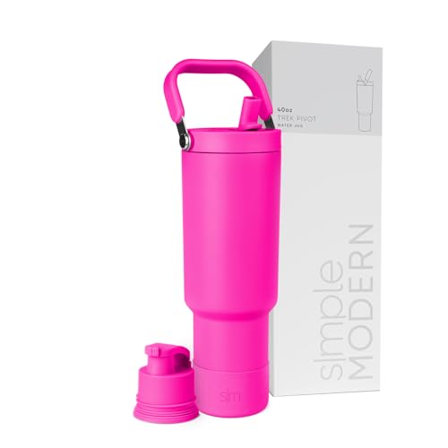 Simple Modern Tumbler with Handle, Water Jug | 40oz | Pink | Trek Pivot Insulated Stainless Steel Water Bottle | Interchangeable Straw & Chug Lid, Cupholder Friendly | Raspberry Vibes - color: -Raspberry Vibes, size: 40 Ounces