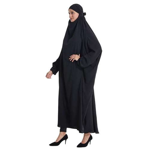 Lmdudan Muslim Women Islamic Full Cover Prayer Dress Long Sleeve Loose Abaya Hijab Outfit 2026 Ramadan Modest Prayer Clothes - color: Black, size: Large