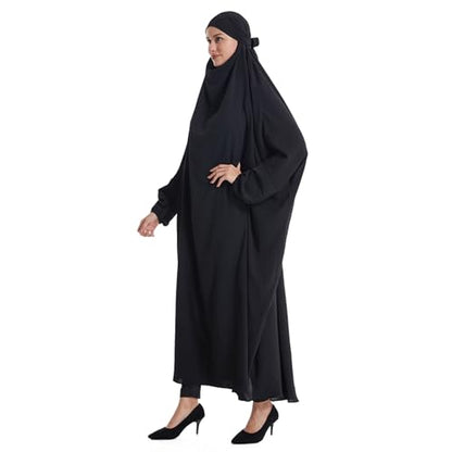 Lmdudan Muslim Women Islamic Full Cover Prayer Dress Long Sleeve Loose Abaya Hijab Outfit 2026 Ramadan Modest Prayer Clothes - color: Black, size: X-Large
