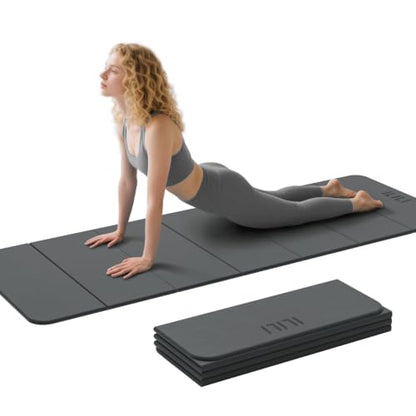 ILILI Foldable Yoga Mat 71 * 24 * 0.3 Inch | Lightweight TPE Non Slip Exercise Mat, Waterproof Portable Fitness Mat for Home Gym, Pilates, Stretching & Daily Workouts - color: Grey