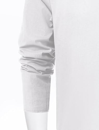 IDOPIP Mens Kaftan Thobe Long Sleeve Muslim Robe Gown Casual Henley Shirts Arab Islamic Abayas Middle East Ramadan Clothing - color: White, size: Medium