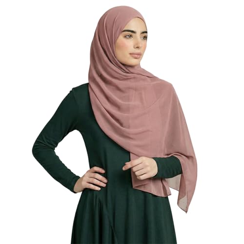 Yeieeo Instant Chiffon Hijab with Undercap (Tube or Bandage Cap), Breathable, no sweat buildup,Solid Chiffon Head Wraps - color: Dusty Pink