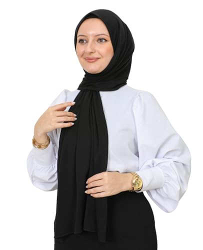 Prien Hijab for Women Viscose Scarf Lightweight Muslim Hijabs Long Shawl Islamic Scarves Turkey Silk Headscarf for Womens - color: Black