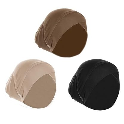 PURFUN 3 Pcs Muslim Inner Hijab Caps Women Solid Color Under Hijab Caps Stretchy Breathable Full Cover Undercap Tube Bonnet - color: Black+khaki+beige