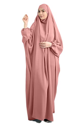 Qianliniuinc Women Muslim Full Cover Long Dress - Loose Hooded Dress Abaya Prayer Robe Islamic Clothes One-Size - color: Pink