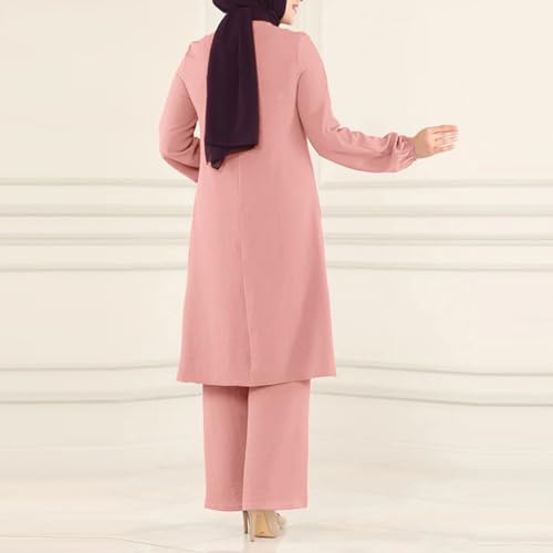 Abayas Dress For Women Muslim Long Sleeve Loose Top Pants 2 Pcs Dubai Islamic Muslim Women Matching Sets - color: Pink B, size: Large