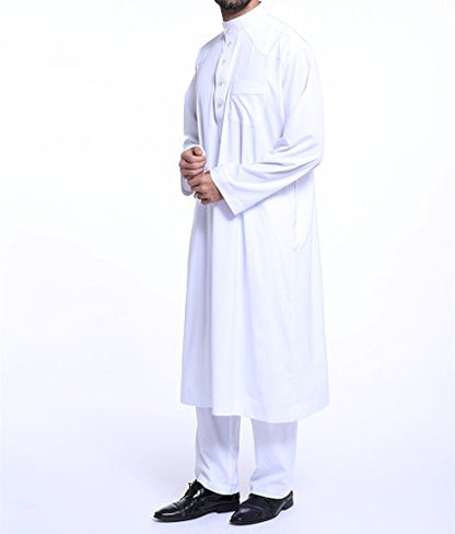 zhxinashu Men's Muslim Thobe Loose Kaftan Dubai Clothing with Pants S-XXXL - size: X-Large