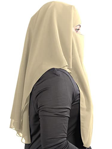 MyBatua 3 Layers Saudi Niqab In Breathable Georgette, Wholesale Price, 1pc Face Veil NQ-003 - color: Beach Sand