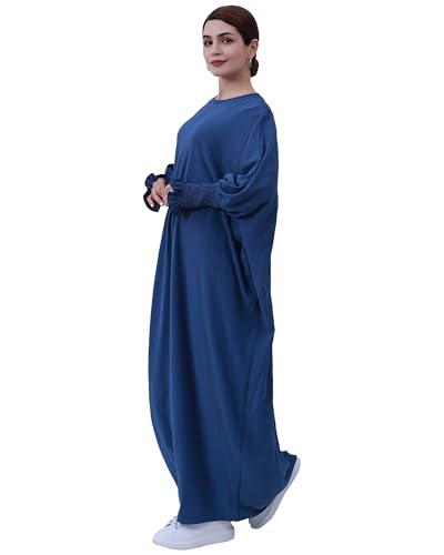 Muslim Prayer Abaya Islamic Women's Khimar Pure Color Hijab Dress Long Sleeve Dubai Kaftan - color: Foggyblue