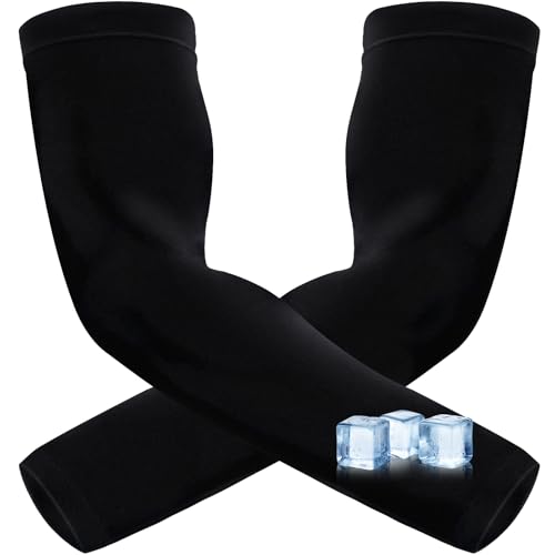 Arm Sleeves for Men Women – Cooling UV Sun Protection UPF 50+ Compression Sports Sleeves for Outdoor, Tattoo Cover Up - color: Black-1 Pair